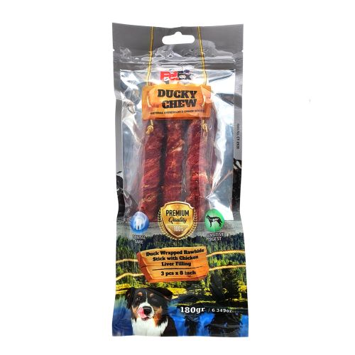 Petex Duck wrapped Rawhide stick with chicken liver filling