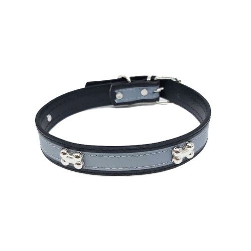 طوق من الجلد مع عظام من الفولاذ المقاوم للصدأ رمادية اللون من نونبل - كبير